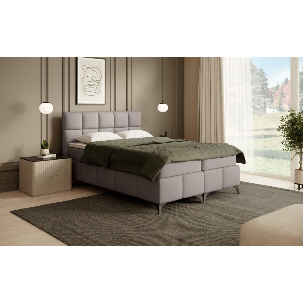 BOXBETT Solido mit Bettkasten 140x200 cm hellbraun - Hellbraun/Schwarz, Textil/Metall (140/200cm) - Beautysofa