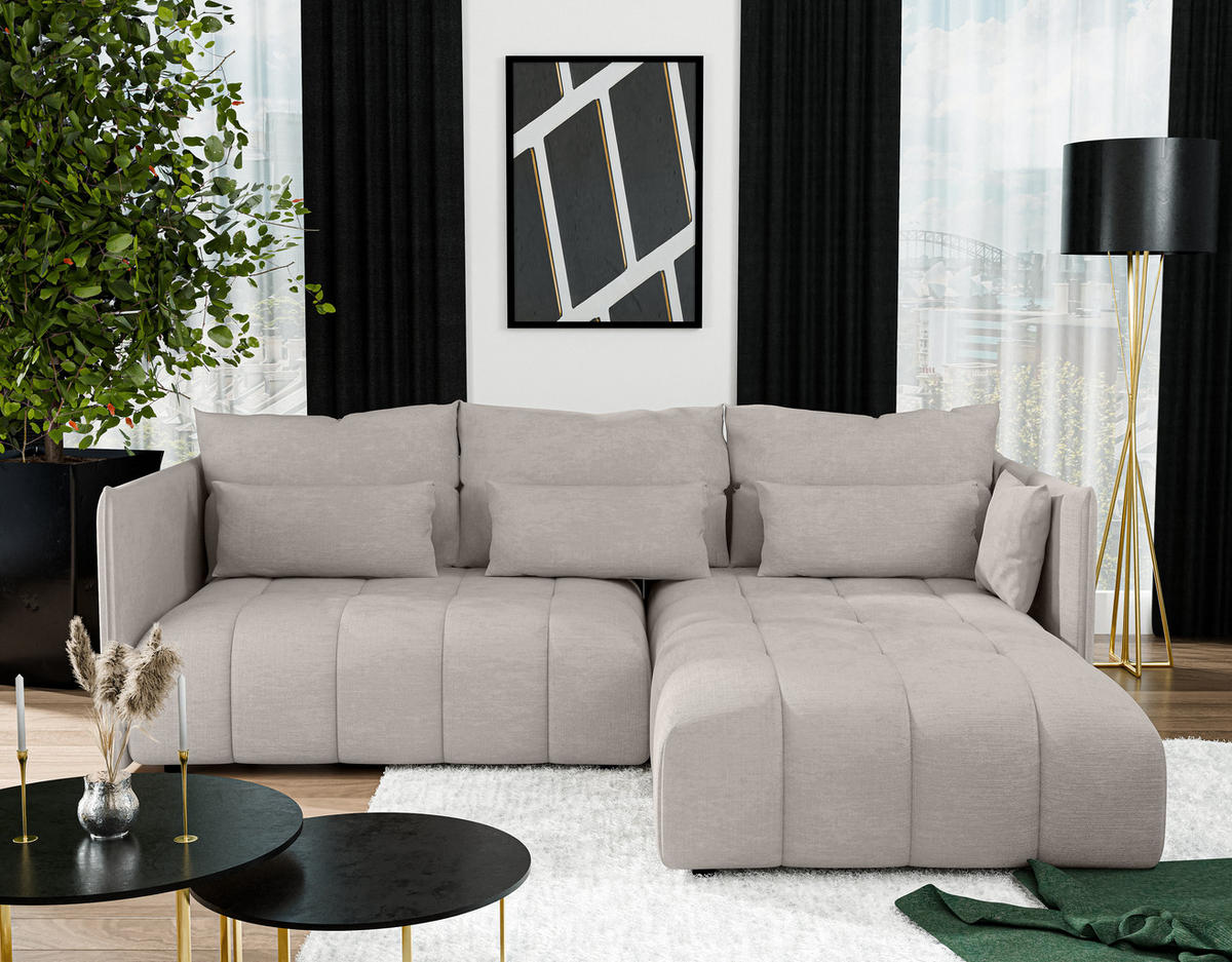 ECKSOFA L Form Cosmova Beige 245/182/83 cm mit Schlaffunktion - Beige/Schwarz, Kunststoff/Textil (245/182cm) - AX Living