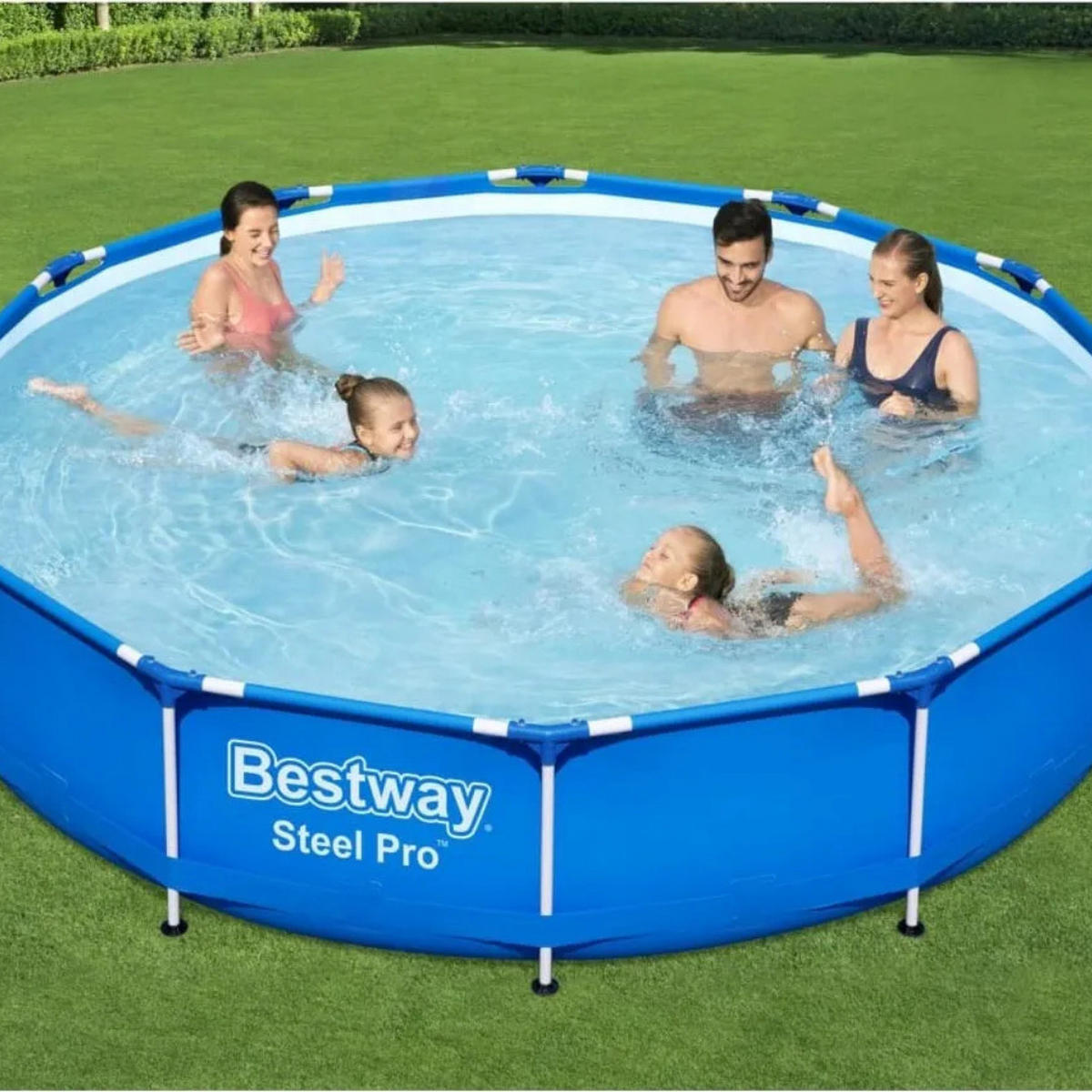 POOL Steel Pro Frame Pool Blau Ø366 × 76 cm Rund mit Filterpumpe - Blau, Kunststoff/Metall (366/76/366cm) - Bestway