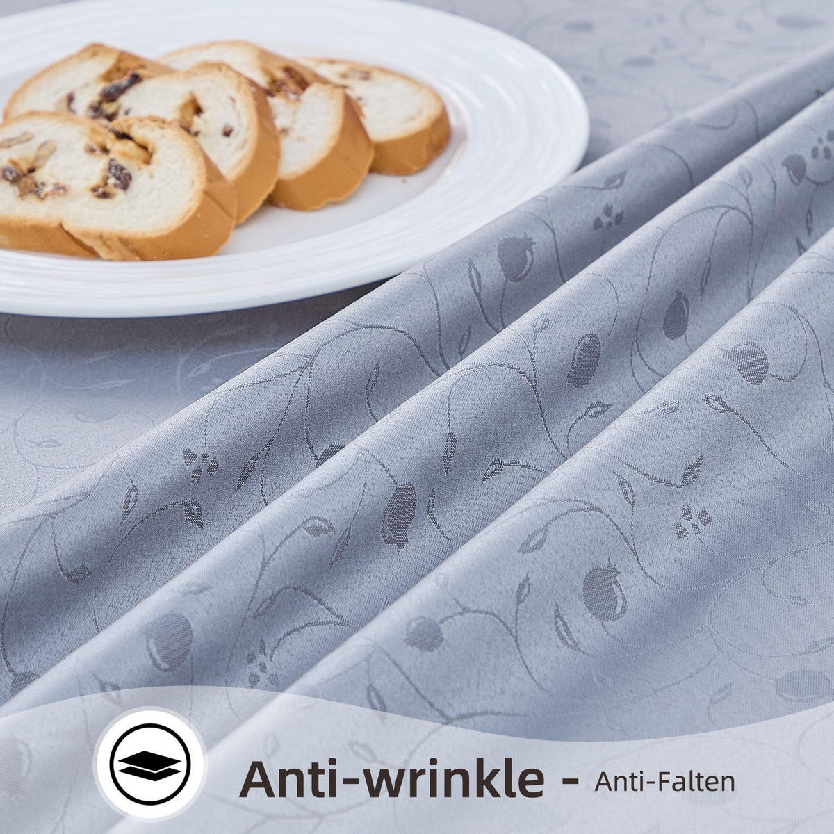 TISCHDECKE Abwaschbar Ornamente Rechteckig 140 x 240 cm Tischtuch Tafeldecke Kratzfest aus Polyester, Hellgrau - Hellgrau, Textil (140/240cm)