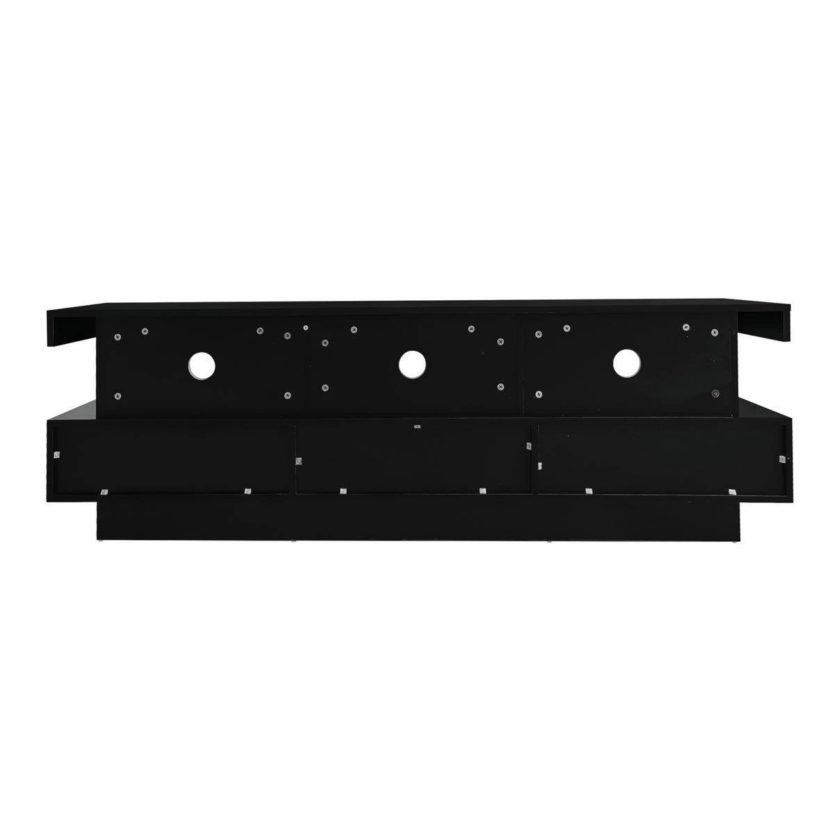 TV-LOWBOARD aus Spanplatte 160x38x50,5 cm Schwarz Hochglanz mit LED-Beleuchtung, Bluetooth-App-Steuerung und 3 Glasfächern - Schwarz, Holzwerkstoff (160/50.5/38cm) - Modfu