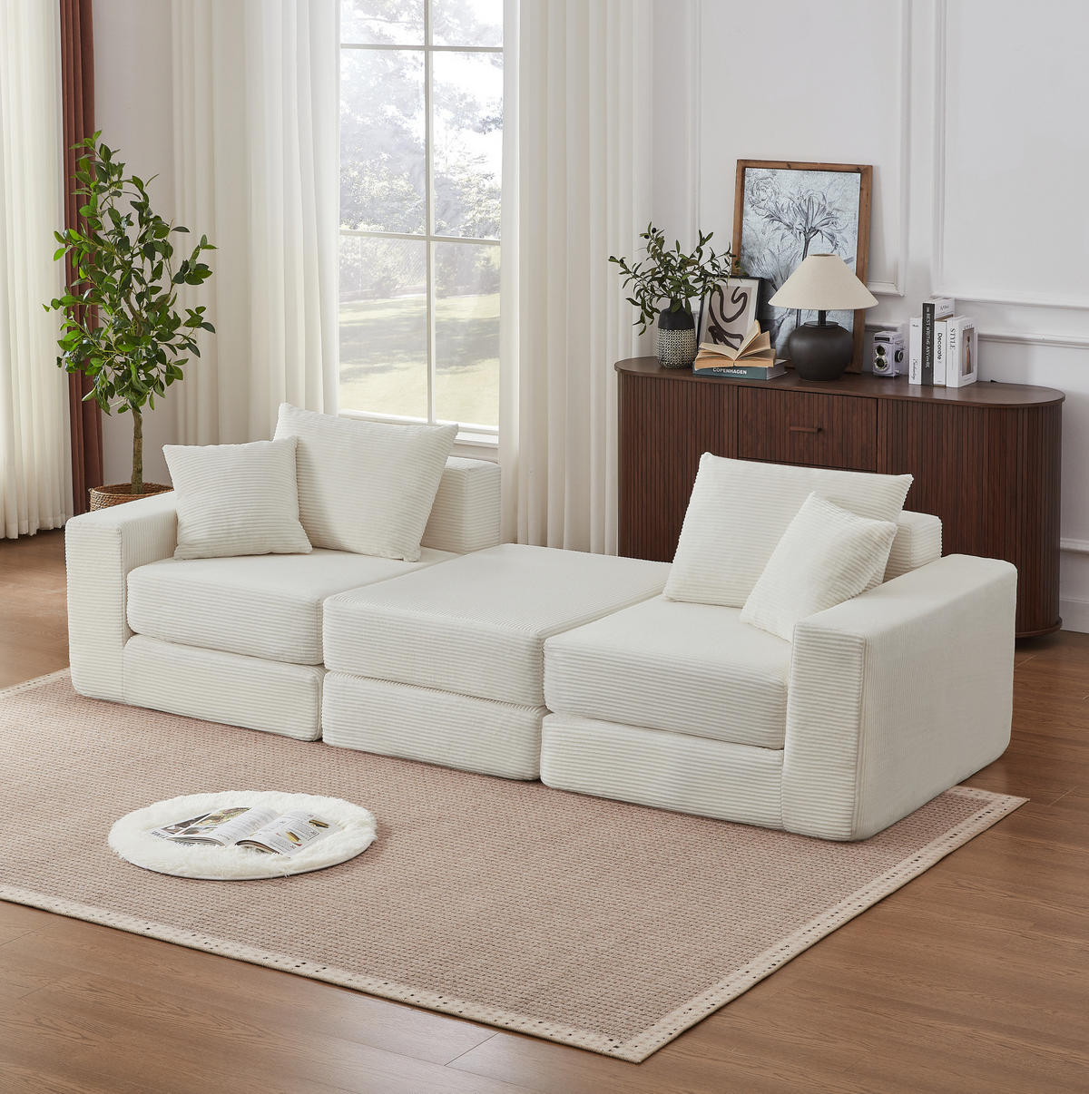 SOFA modular Weiß Cord - Weiß, Kunststoff (96/259.5cm) - Meubliv