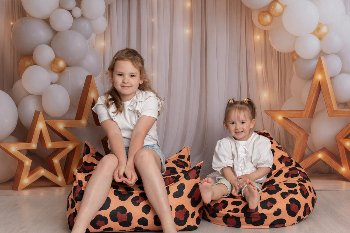 KINDER-SITZSACK Leopard mit Ohren – weicher Beanbag-Sessel zum Spielen und Entspannen - Schwarz, Textil (58/50/67cm) - Bees & Blooms