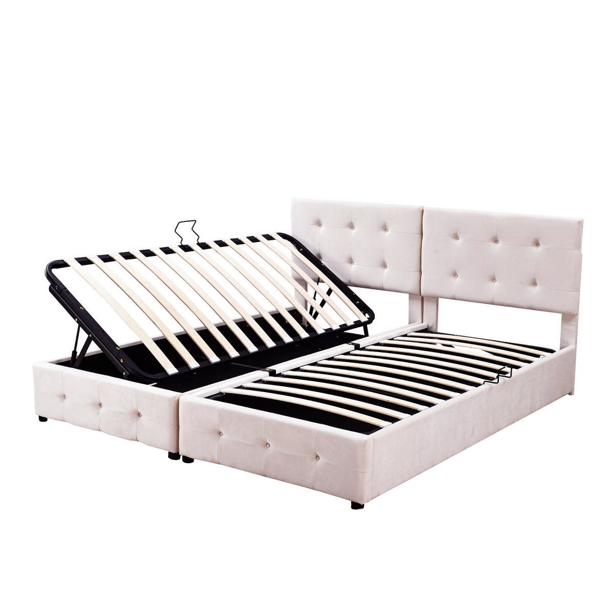 POLSTERBETT 180/200 cm hydraulisches Stauraumbett aus Samt in Beige - Beige, Textil (180/200cm) - OKWISH