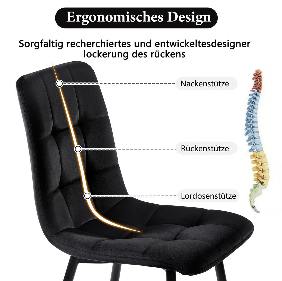 ESSTISCH-SET 5-tlg. 140 cm Schwarz MDF Samt - Schwarz, Metall (80/74/140cm) - Meubliv