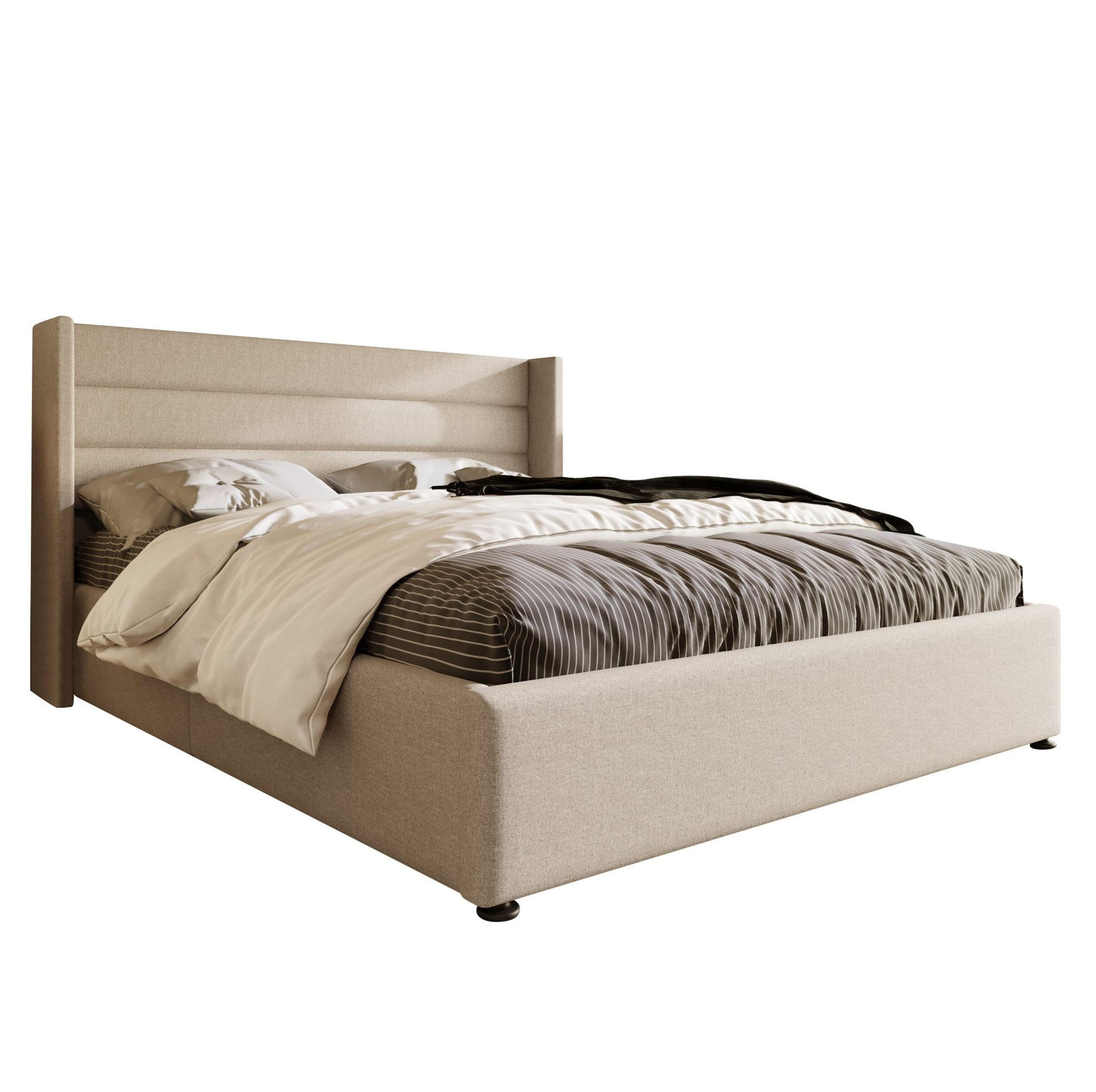 POLSTERBETT mit Bettkasten 180x200 cm Leinen Beige - Beige, Metall (180/200cm) - Meubliv