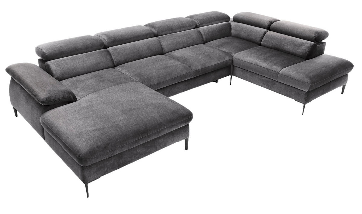 ECKSOFA U-Form 350 cm Amaro M mit Schlaffunktion, Links, Grau - Grau, Holz (214/353cm) - Emporius