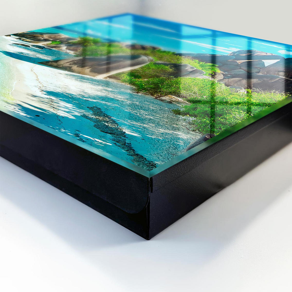 SCHLÜSSELBOX Schwarz 30x30 cm- Türöffnung nach rechts - Tropischer Strand - Blau, Metall (30/30/5cm) - TULUP
