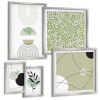 BILDER SET 5er Set - 50x50 cm & 20x30 cm & 40x60 cm Silberner Rahmen - Abstrakte Pflanzenmotive - Silberfarben, Kunststoff (40/60cm) - TULUP