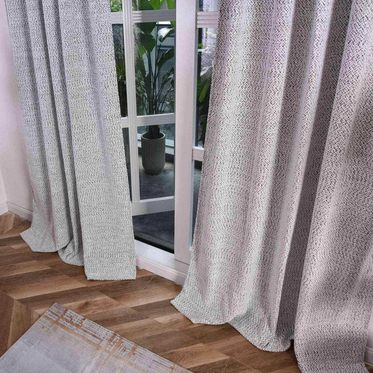 VORHANG 2ER SET MONTANA HxB 245x140 cm Weiß Schwarz - Weiß, Textil (140/245cm) - Gardinenbox