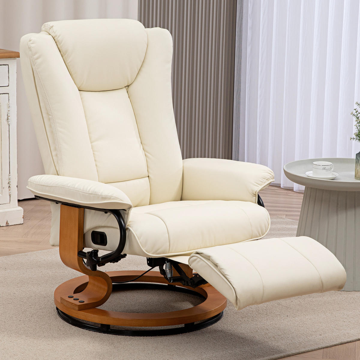 RELAXSESSEL Drehbar Fernsehsessel mit Liegefunktion, Fußstütze, Cremeweiß - Creme, Leder (88/103/78cm) - HOMCOM