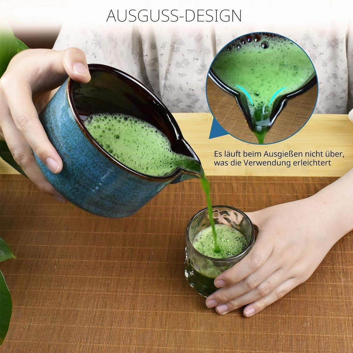 MATCHA-SET 7-teilig Keramik Bambus - Blau, Keramik (5.3/5.3/22.4cm)
