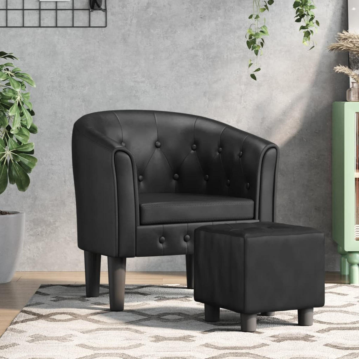 CLUBSESSEL Schwarz Kunstler - Schwarz, Leder (56/68/70cm) - vidaXL