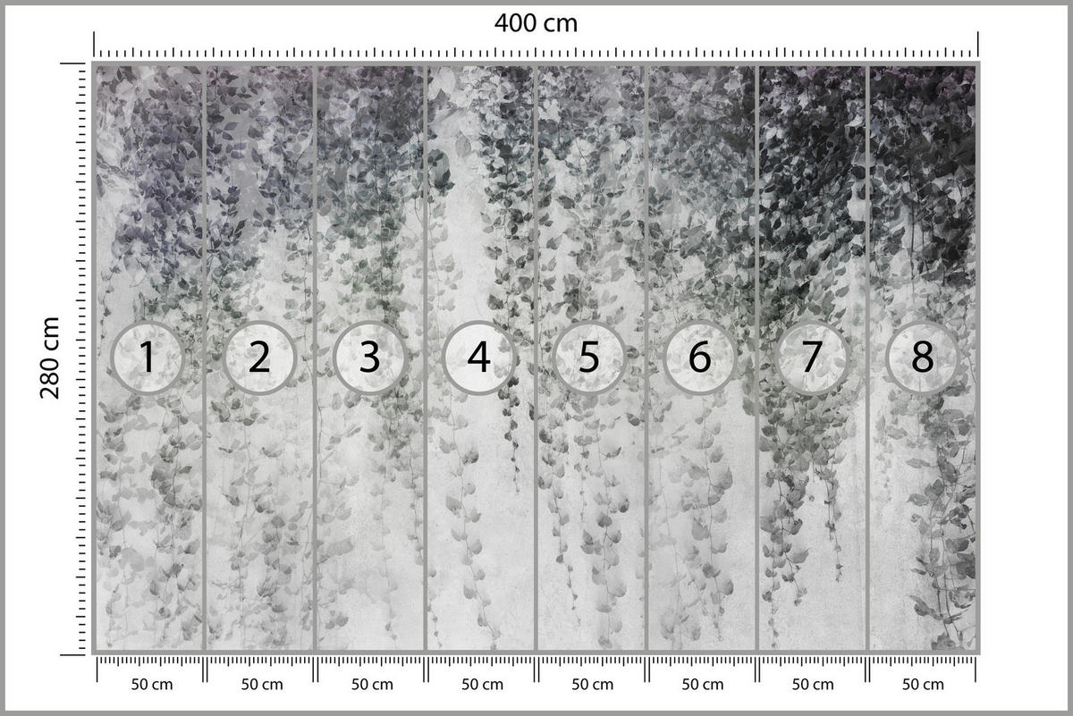 FOTOTAPETE Blätter Pflanzen Natur Vintage 400x280 - Grau, Papier (400/280cm) - Muralo