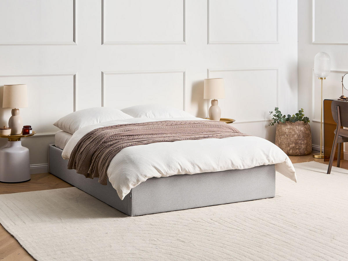 BETT mit Stauraum 160/200 cm Hellgrau Dinan - Hellgrau, Textil (160/200cm) - Beliani