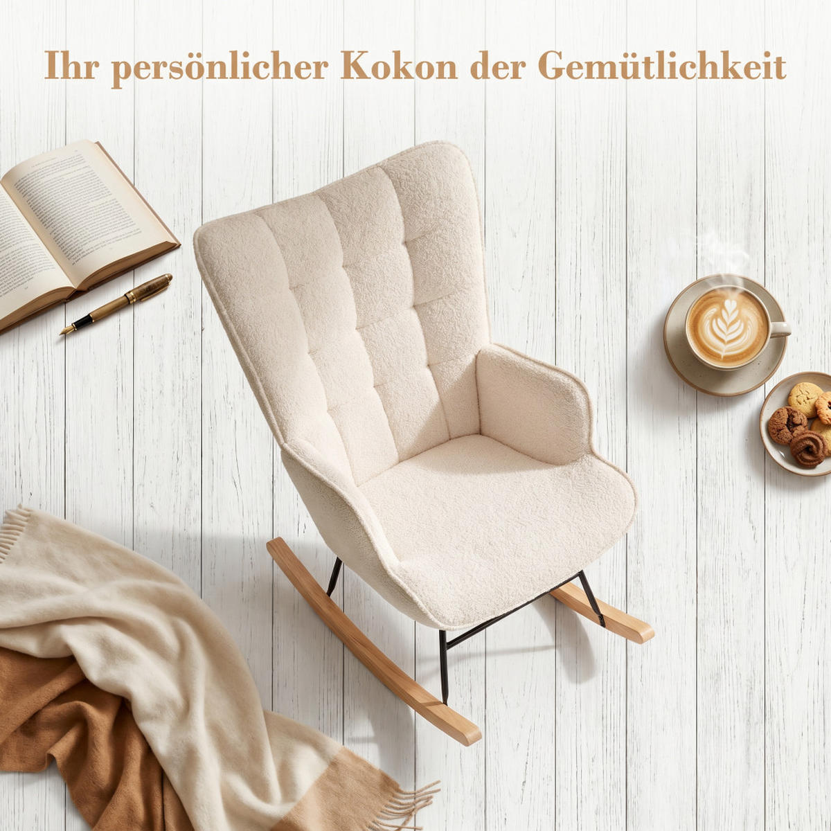 SCHAUKELSTUHL mit Metallgestell und Holz-Kufen, Grau - Grau, Holz/Textil (75/92/68cm) - PARAFTA HOME