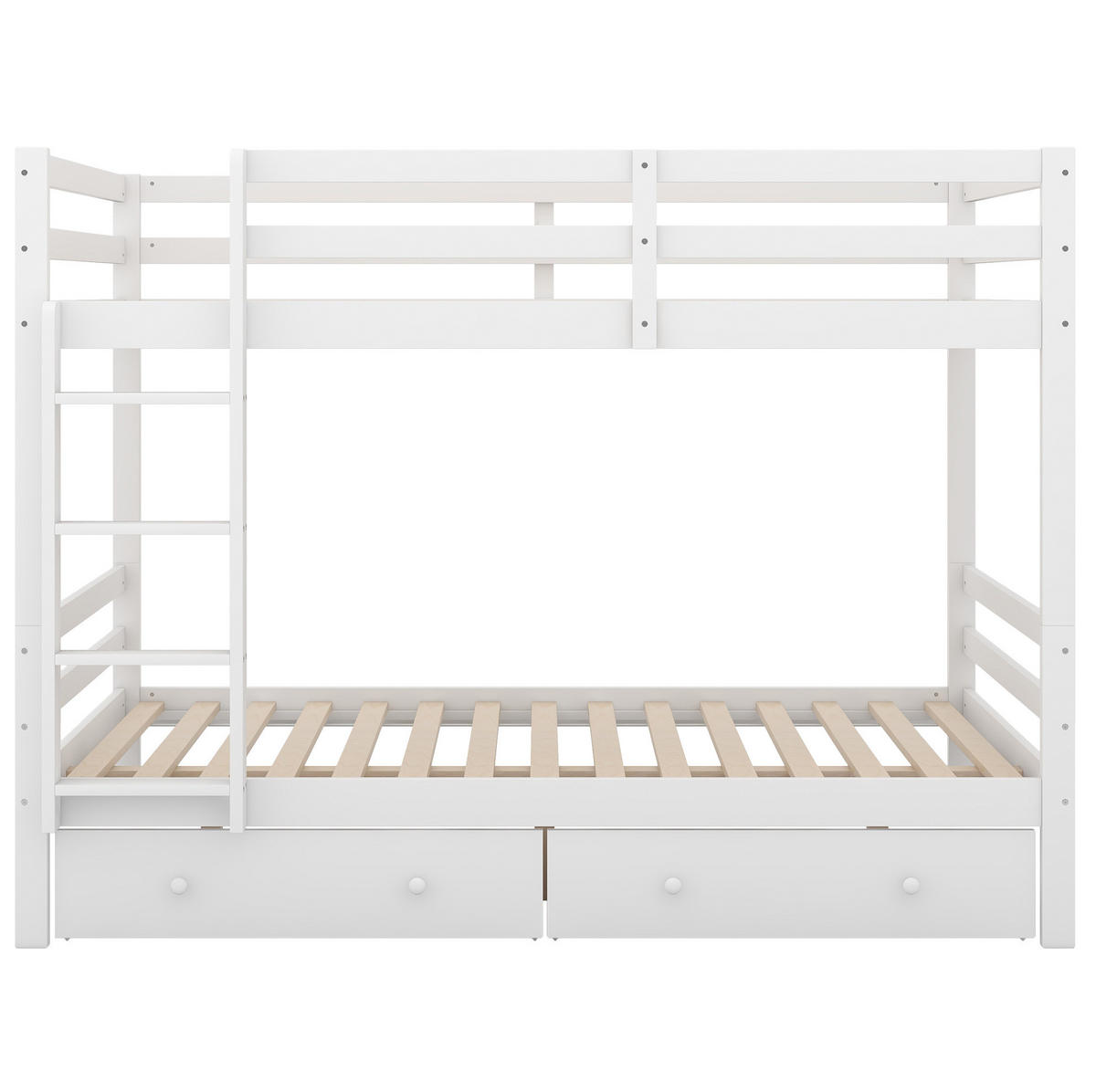 ETAGENBETT 140/200 cm aus Kiefernholz und MDF mit Schubladen und hohem Geländer Weiß - Weiß, Holz (140/200cm) - Modenvie