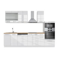 KÜCHENZEILE Fame-Line Weiß Hochglanz/Weiß 300 cm mit Hochschrank AP Eiche - Weiß Hochglanz/Weiß, Holzwerkstoff (300/81.6/60cm) - Vicco