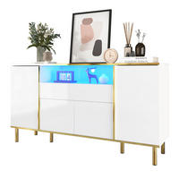 SIDEBOARD 150/40/80 cm in Weiß Hochglanz mit 4 Türen, Schublade & LED-Beleuchtung - Weiß, Holzwerkstoff (150/80/40cm) - BEAOK