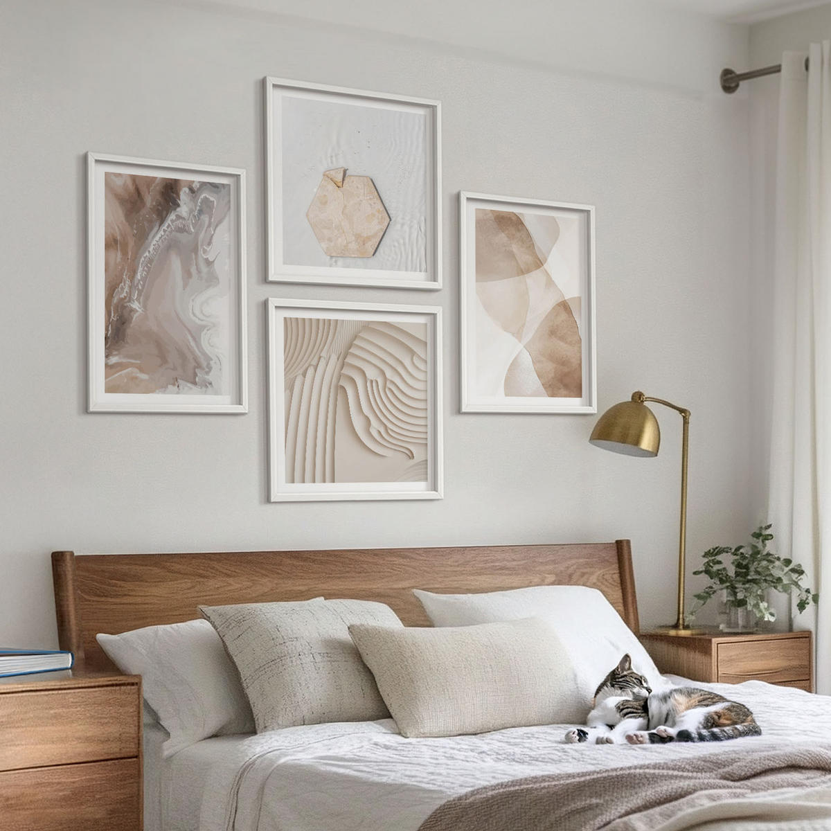 WANDBILDER 4er-Set - 50x50 cm & 40x60 cm Weißer Rahmen - Abstrakte bemalte Strukturen - Weiß, Kunststoff (50/50cm) - ArtPrintCave