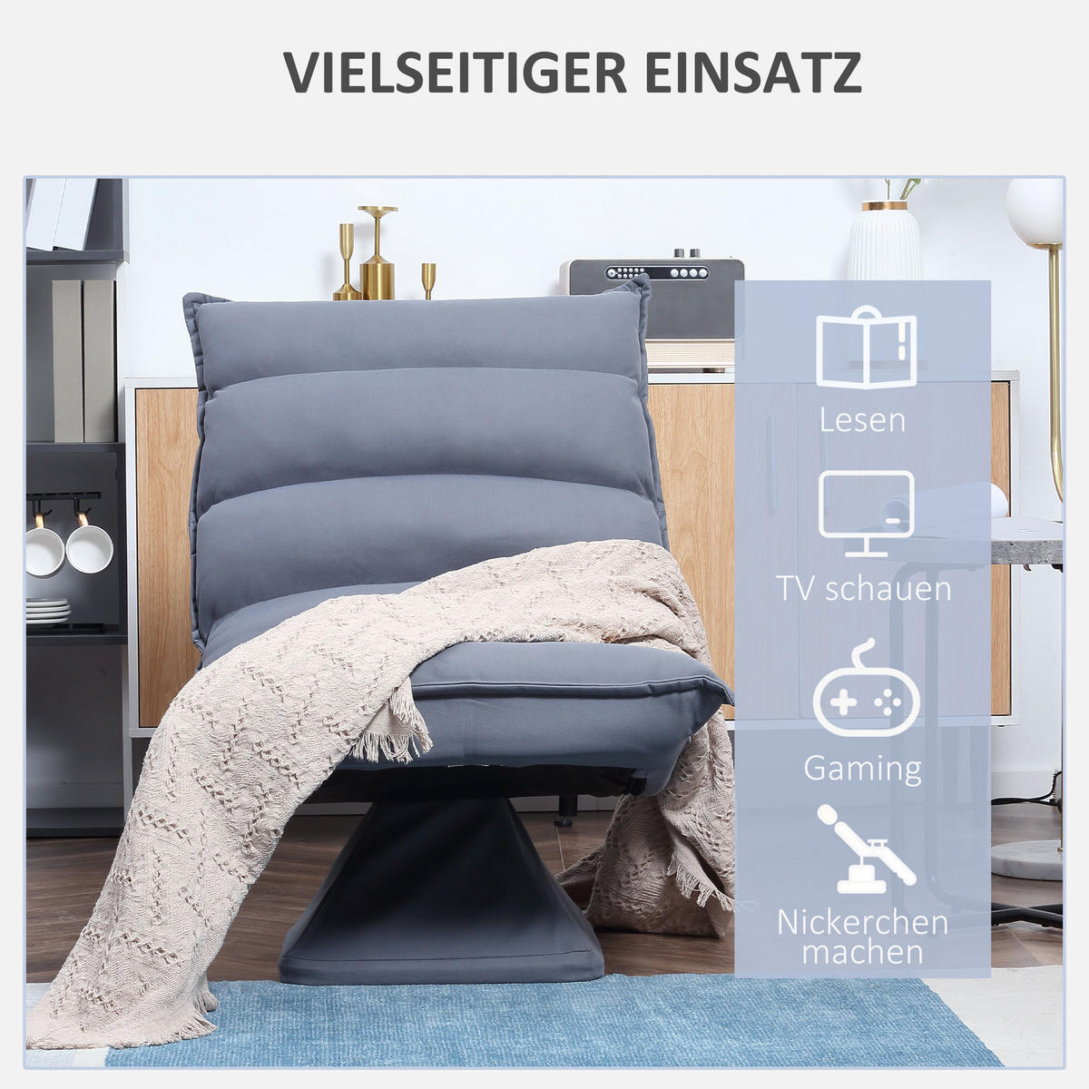 BODENSOFA Bodenstuhl mit Verstellbarer Lehne, Drehbarer Meditationsstuhl Grau - Grau, Metall (70/95/62cm) - HOMCOM
