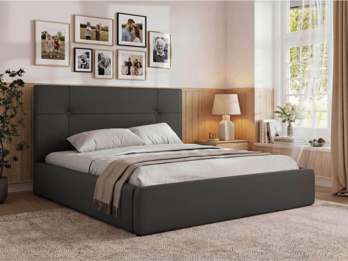 ČALÚNENÁ POSTEĽ CALERIO CLASSIC 200/200 - Tmavosivá Ekokoža - Matrac Pocket - čierna/tmavosivá, textil/plast (200/200cm) - MKS