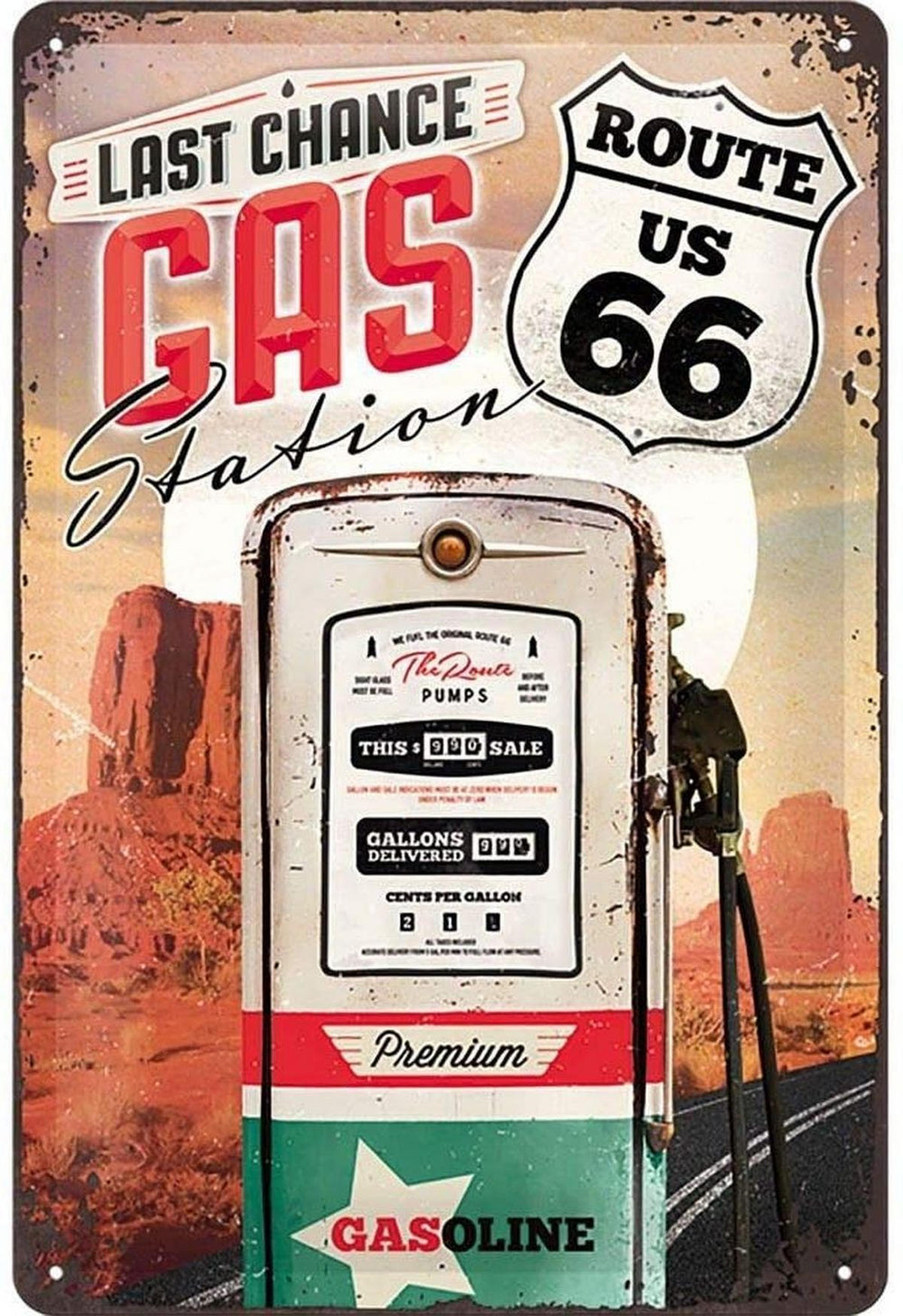 BLECHSCHILD 20/30 cm US Highways Route 66 Gas Station - Multicolor, Metall (20/30/0.2cm) - Nostalgic-Art