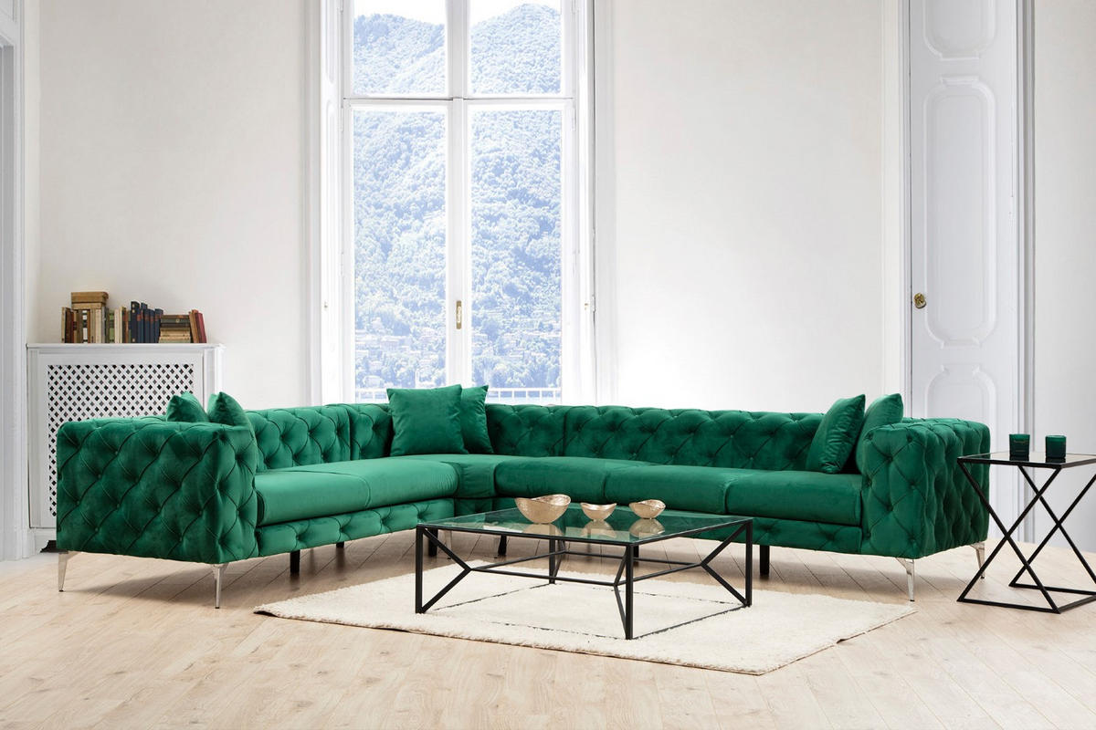 ECKSOFA mit großzügiger XXL Sitzfläche für die ganze Familie - Chromfarben/Grün, Holz/Textil (310/270cm) - myHomelando