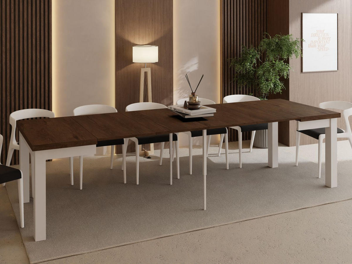 ESSTISCH Toren Weiß ausziehbar verlängerbar quadratisch, Eiche Braun Rustikal 90-290/90/76.5 cm - Alteiche/Weiß, Holz/Holzwerkstoff (90/90/77cm) - WFL GROUP