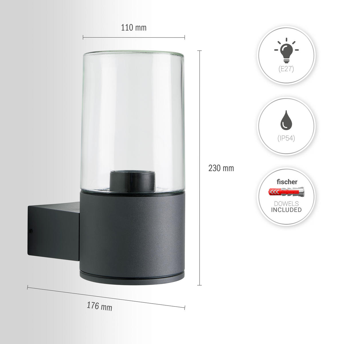 AUSSENLEUCHTE Ambra - Anthrazit, Metall (17.6/11/23cm) - Paco Home