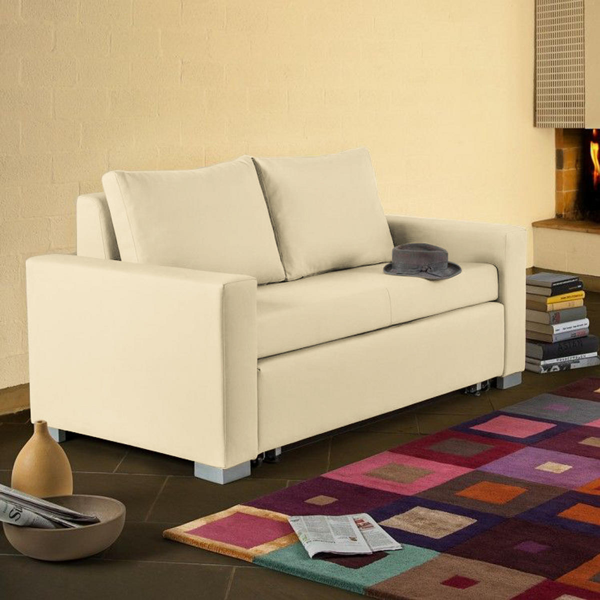 SCHLAFSOFA - Beige/Silberfarben, Kunststoff (153/90/90cm) - home24