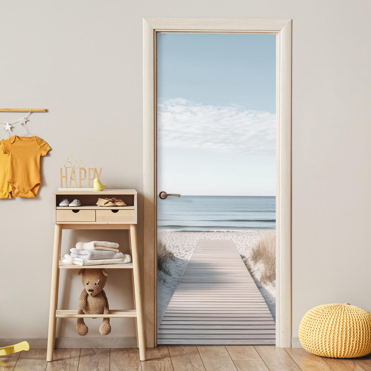 TÜRAUFKLEBER Selbstklebend - Pfad - Strand - Dünen - Natur 95x235 cm - Türtapete - Hellgrau, Kunststoff (95/0.1cm) - MuchoWow