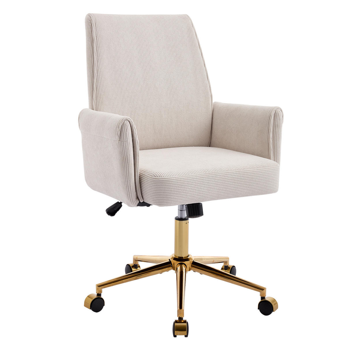 DREHSTUHL 65/63/99 cm weiß aus Corduroy mit ergonomischer Rückenlehne - Weiß, Textil (64/107/61cm) - OKWISH