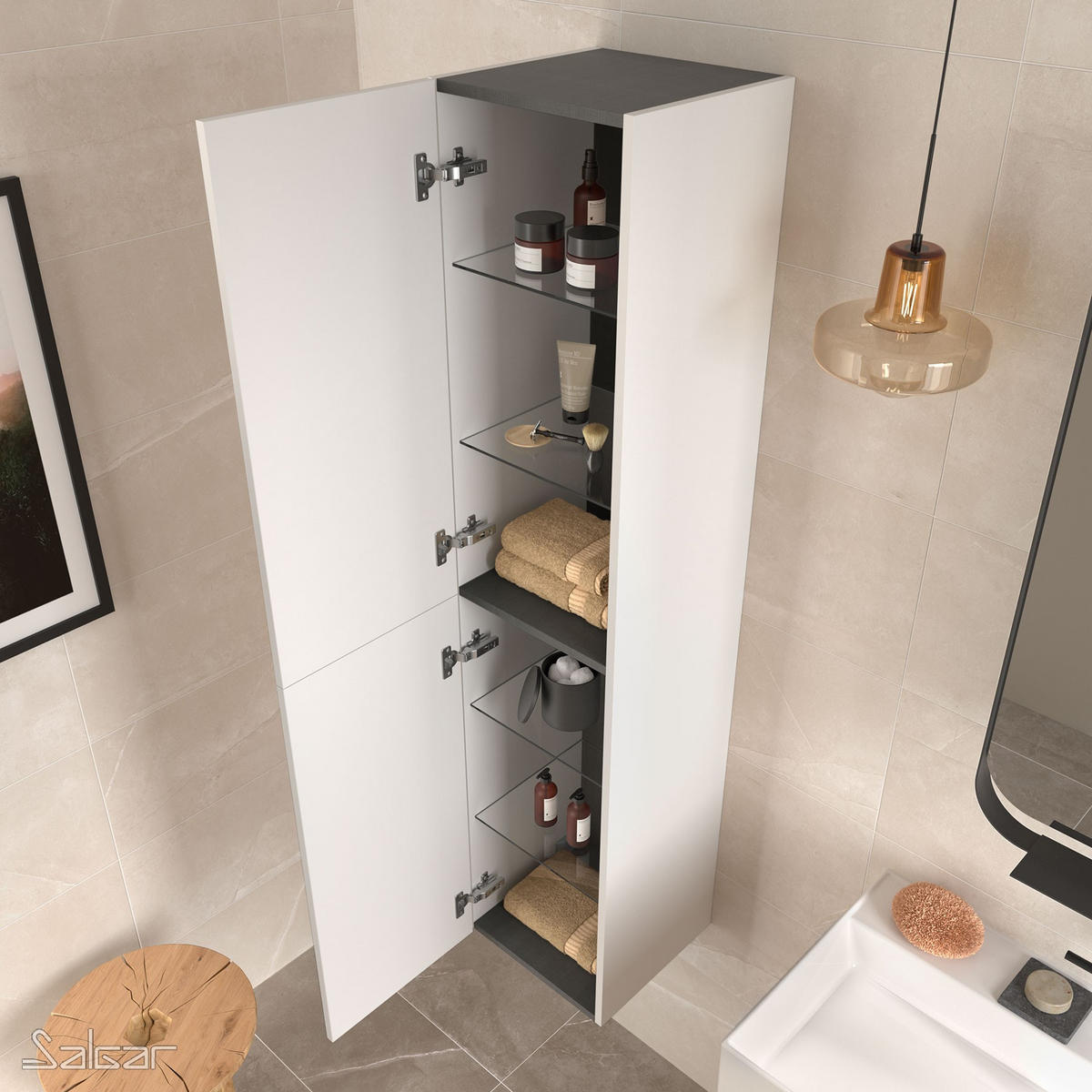 HOCHSCHRANK ALLIANCE 1600 2 Türen White Cotton - Weiß, Glas/Holz (35/160/35cm) - Salgar