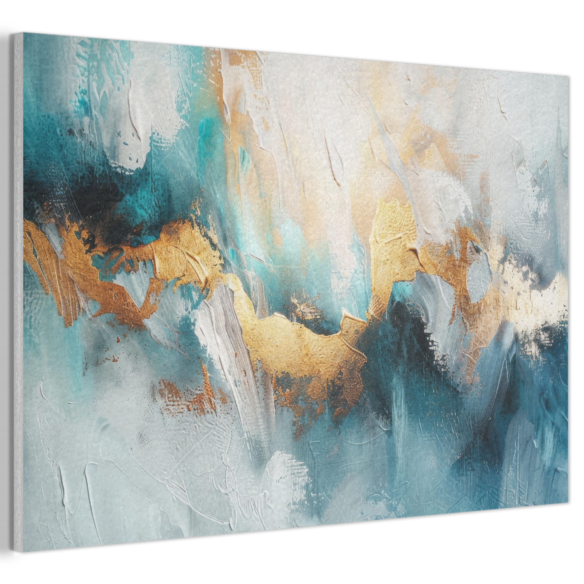 AKUSTIKBILD Abstrakt - Kunst - Gold - Blau Akustikpaneele 90x60 cm - Petrol, Kunststoff (90/60/0.9cm) - MuchoWow