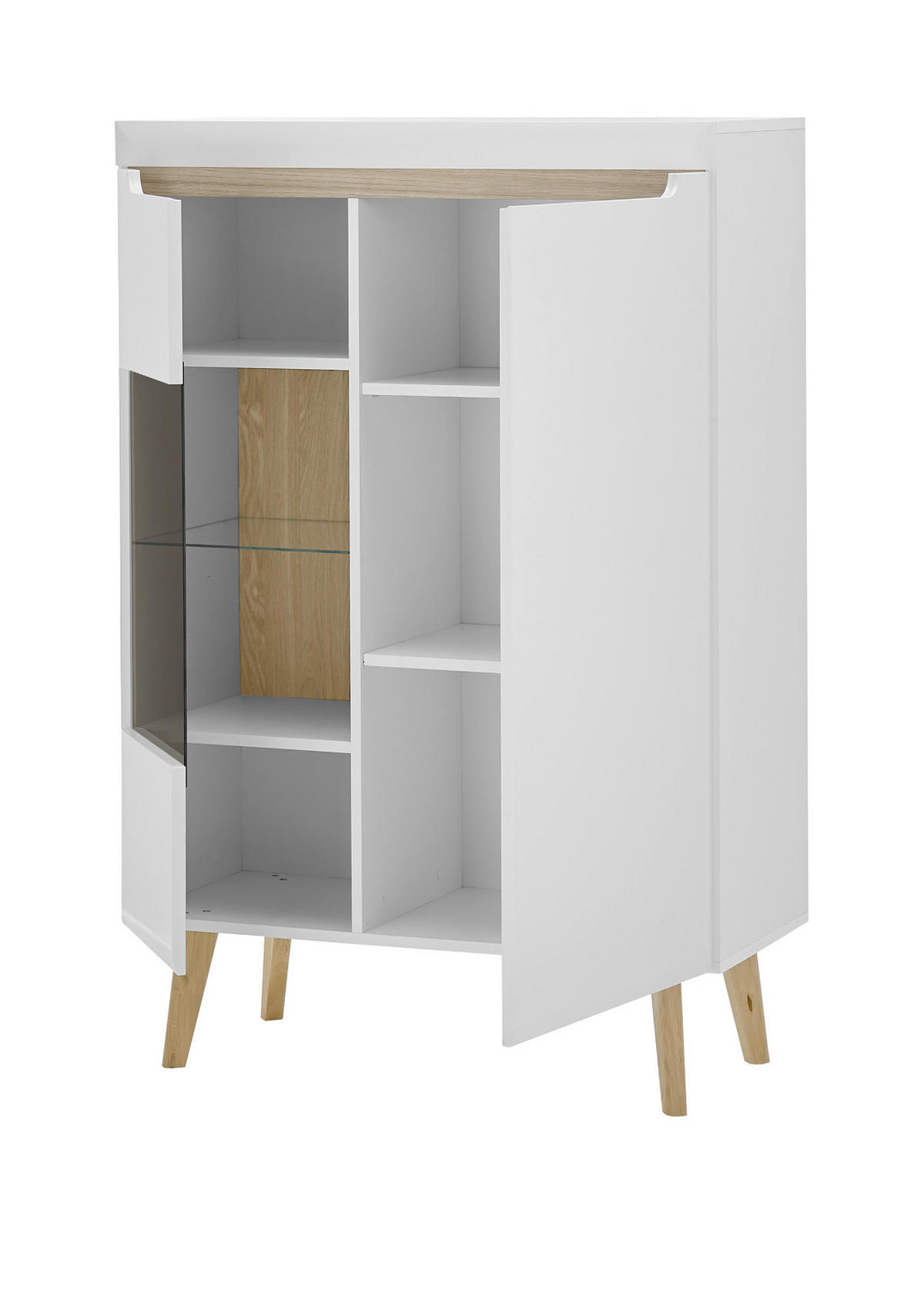WOHNWAND 3-teilig weiß matt, Eiche, skandinavisch 270 cm, Schrankwand mit Soft-Close-Funktion - Eichefarben/Weiß, Glas/Eichenholz (270/170/40cm) - Furn.Design