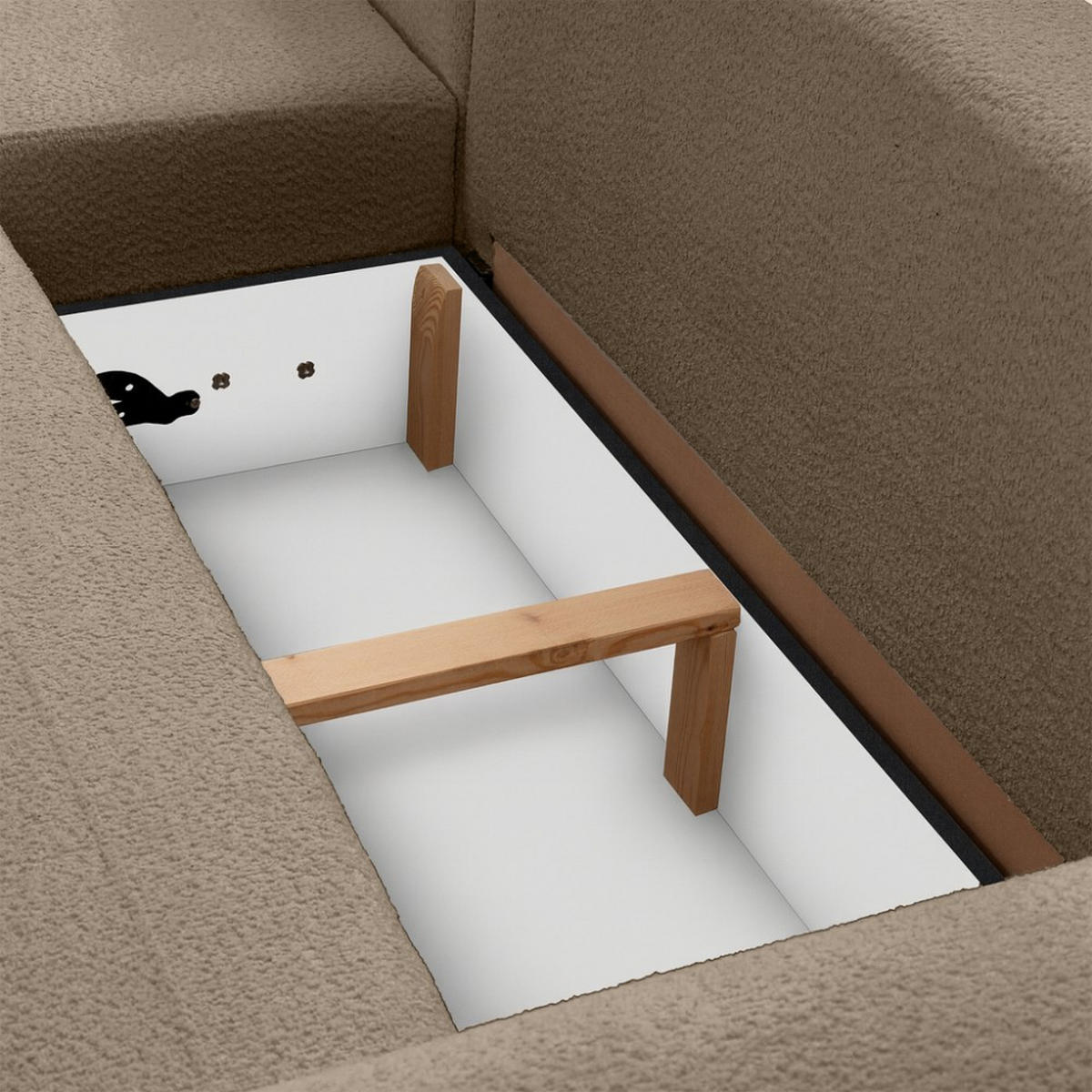 WOHNLANDSCHAFT Oliver mit Schlaffunktion, Dunkelbeige, Bouclé-Stoff - Schwarz/Cappuccino, Holzwerkstoff (355/87/160cm) - Beautysofa