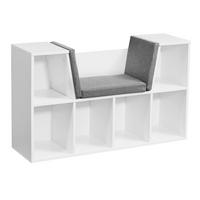 SCHUHBANK – Weiß matt, 101,5x61,5x30 cm, Sitzfläche Grau, 6 Fächer - Weiß/Grau, Holz/Textil (102/62/30cm) - KADIMA DESIGN