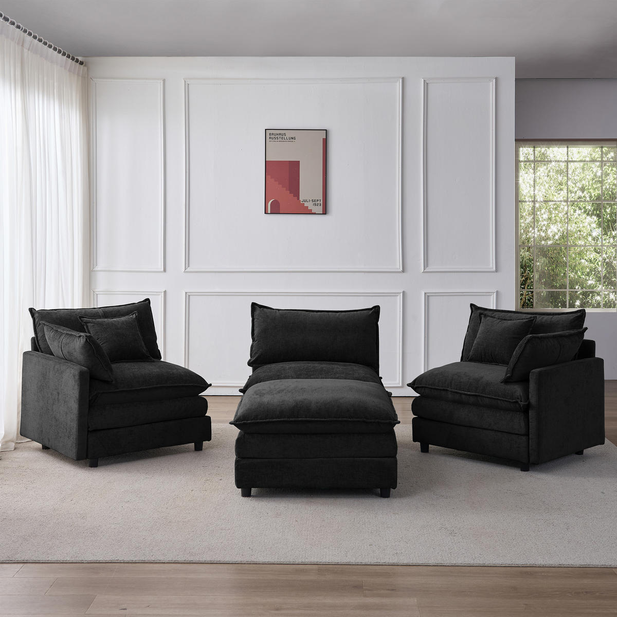 ECKSOFA 267/154/85 cm Schwarz mit Chaiselongue und Hocker - Schwarz, Textil (267/154cm) - Oxeza