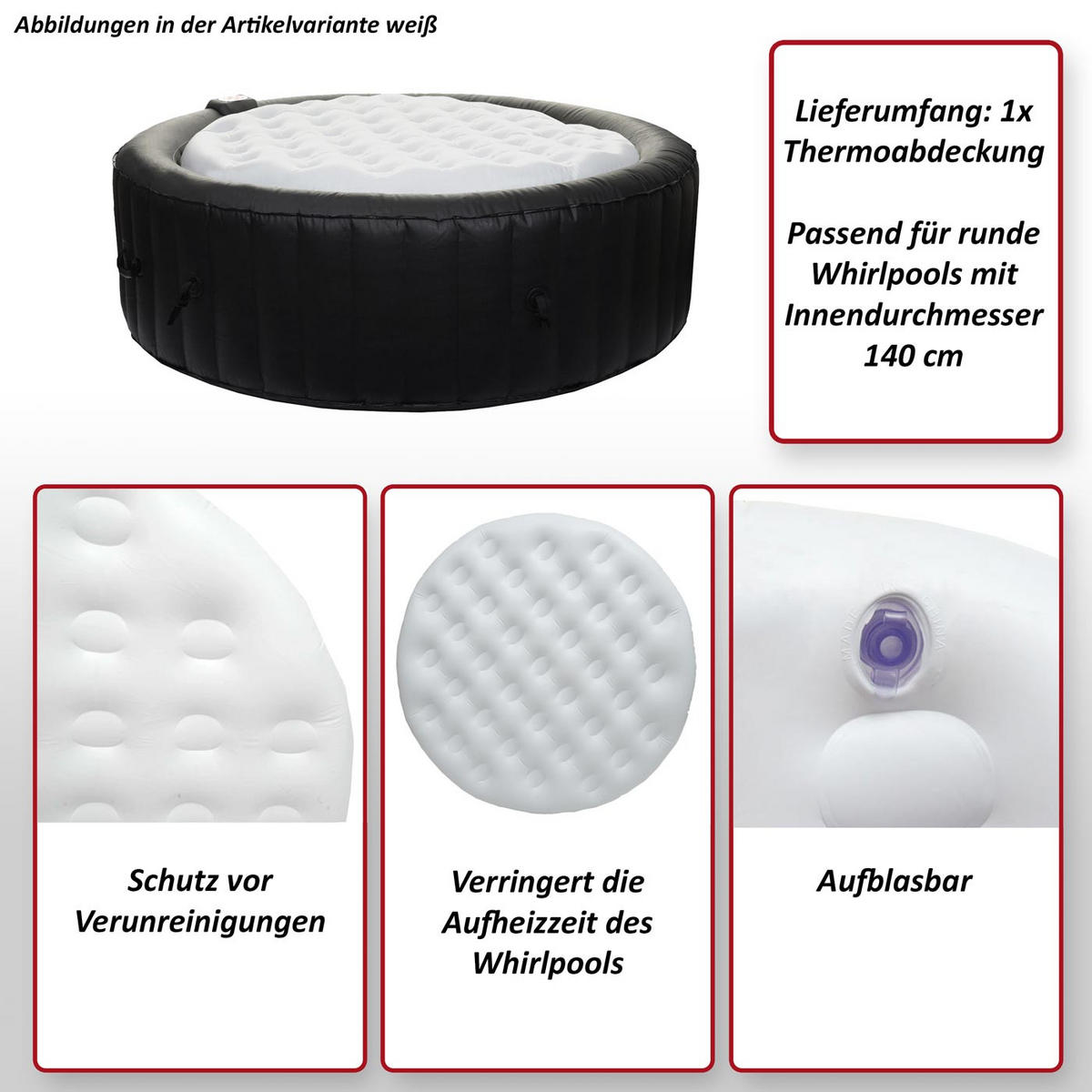 THERMOABDECKUNG FÜR WHIRLPOOL Schwarz - Schwarz, Kunststoff (140/140cm) - MCW