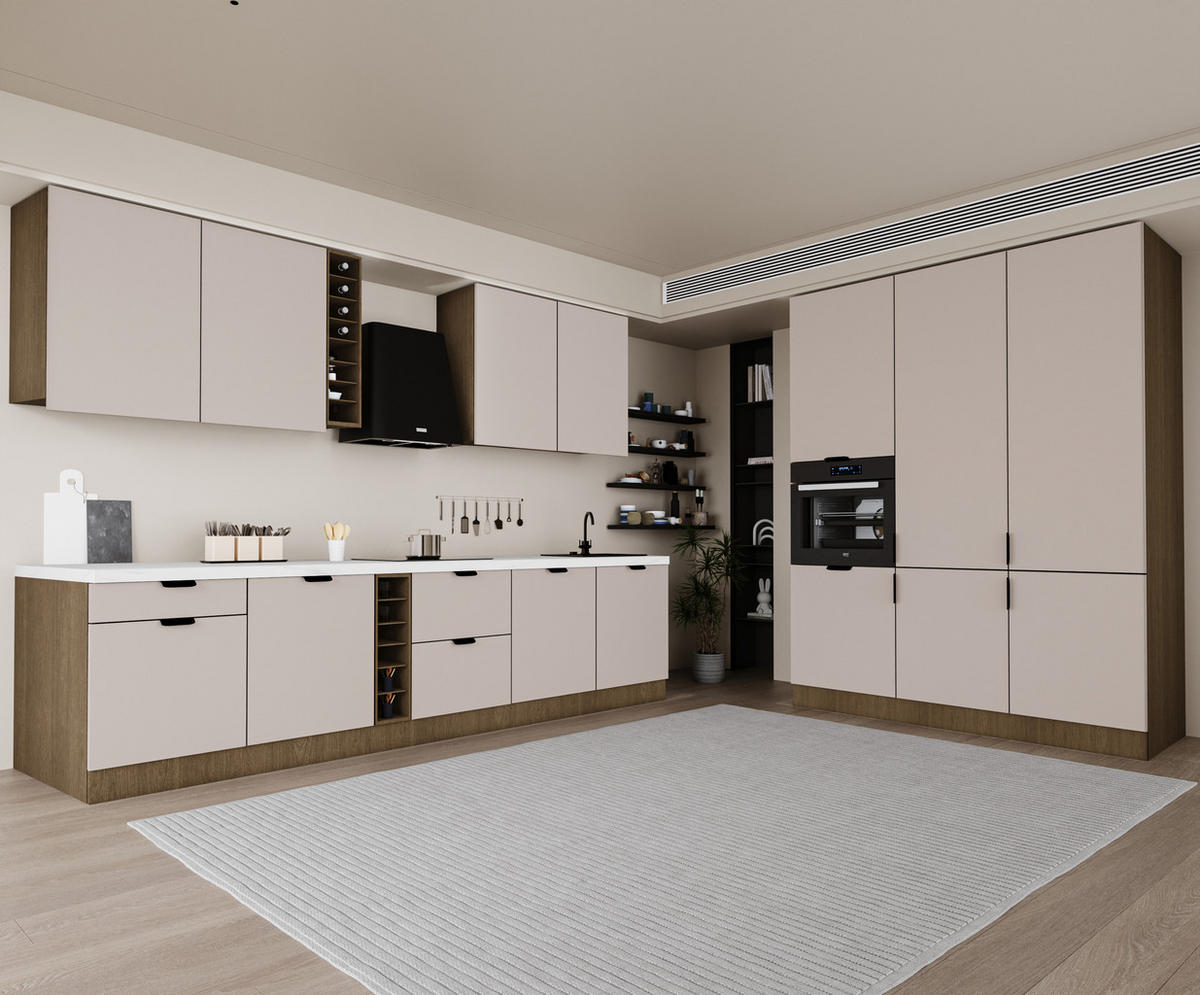 KÜCHENZEILE 315 x 180 cm - Sorento KS14-M315 - in Beige / Dunkle Eiche - Eichefarben/Beige, Holz (495/247/58cm)