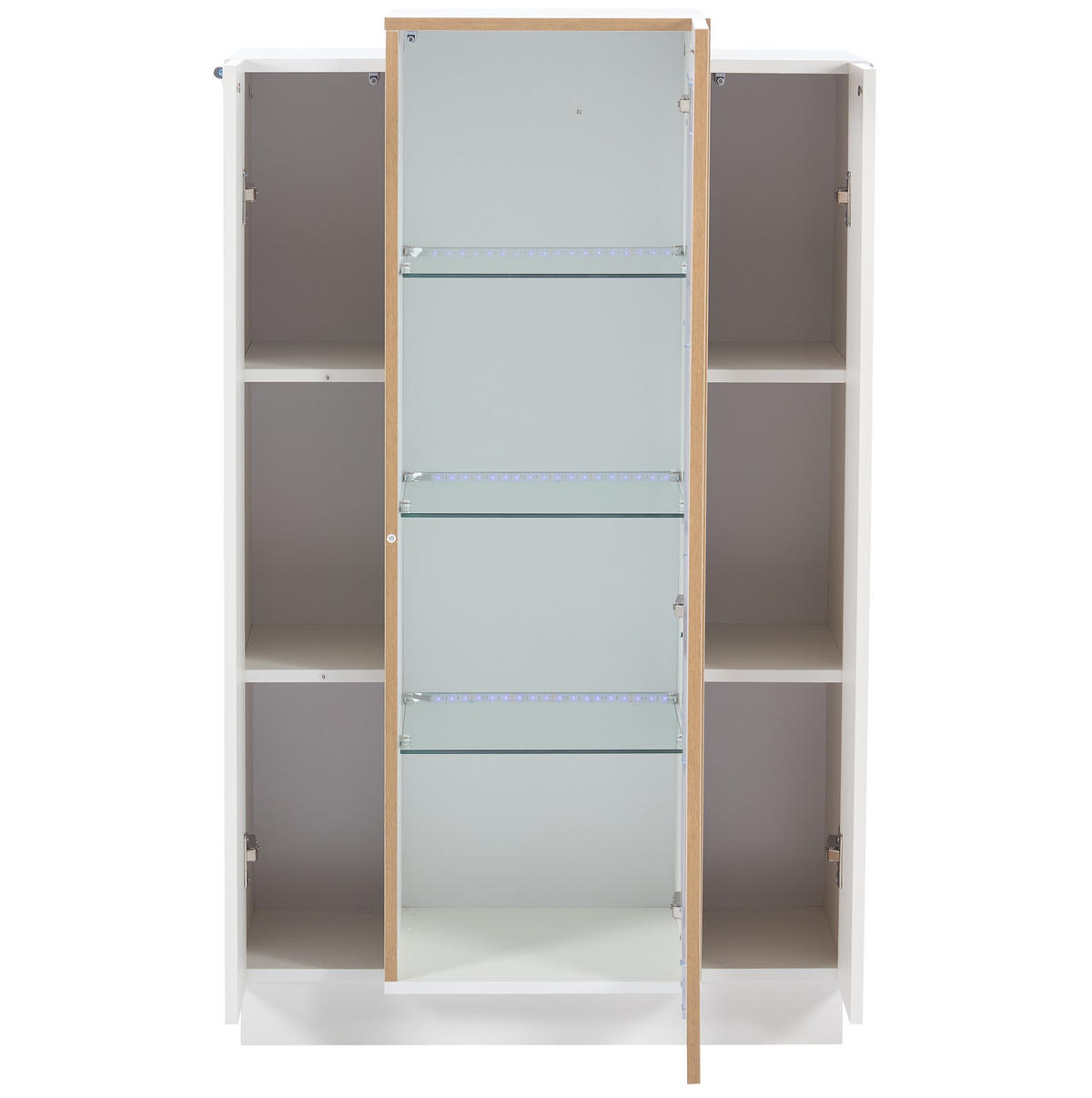 VITRINE 74/40/120 cm aus Spanplatte mit LED-Beleuchtung und Acrylfront Weiß/Natur - Weiß, Holzwerkstoff (74/120/40cm) - Modenvie