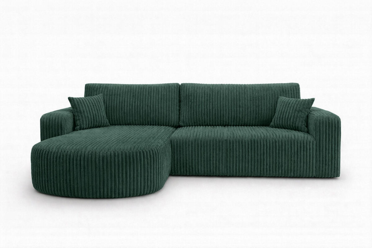 ECKSOFA Mit Schlaffunktion, Cordstoff Tilia, Grün, Links, ROUND ONE XL - Grün, Holz (271/175cm) - Kaiser Möbel