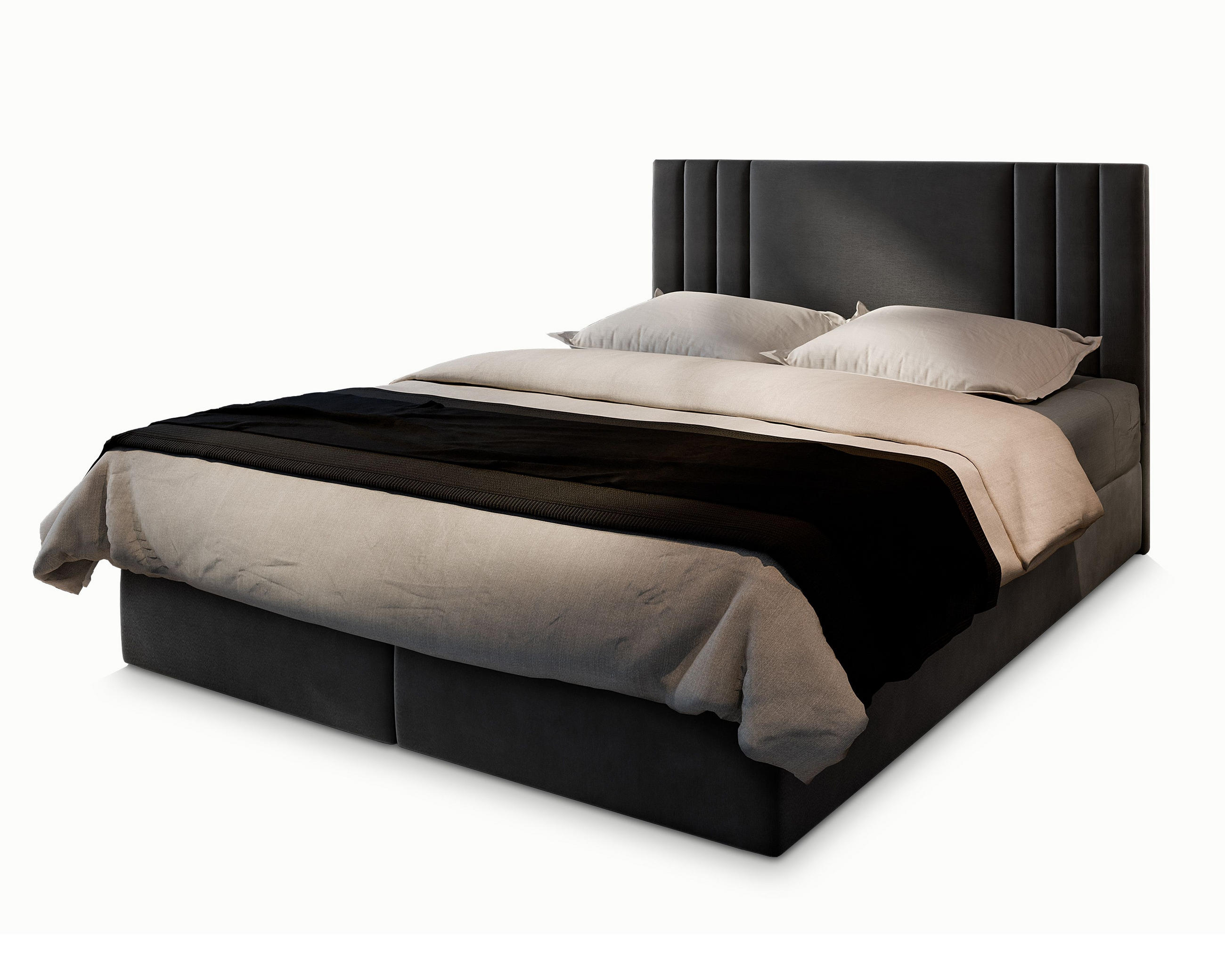 BOXBETT BRES 160x200 cm mit Matratze und Topper - Grau - Grau, Holz (160/200cm) - MASSENO