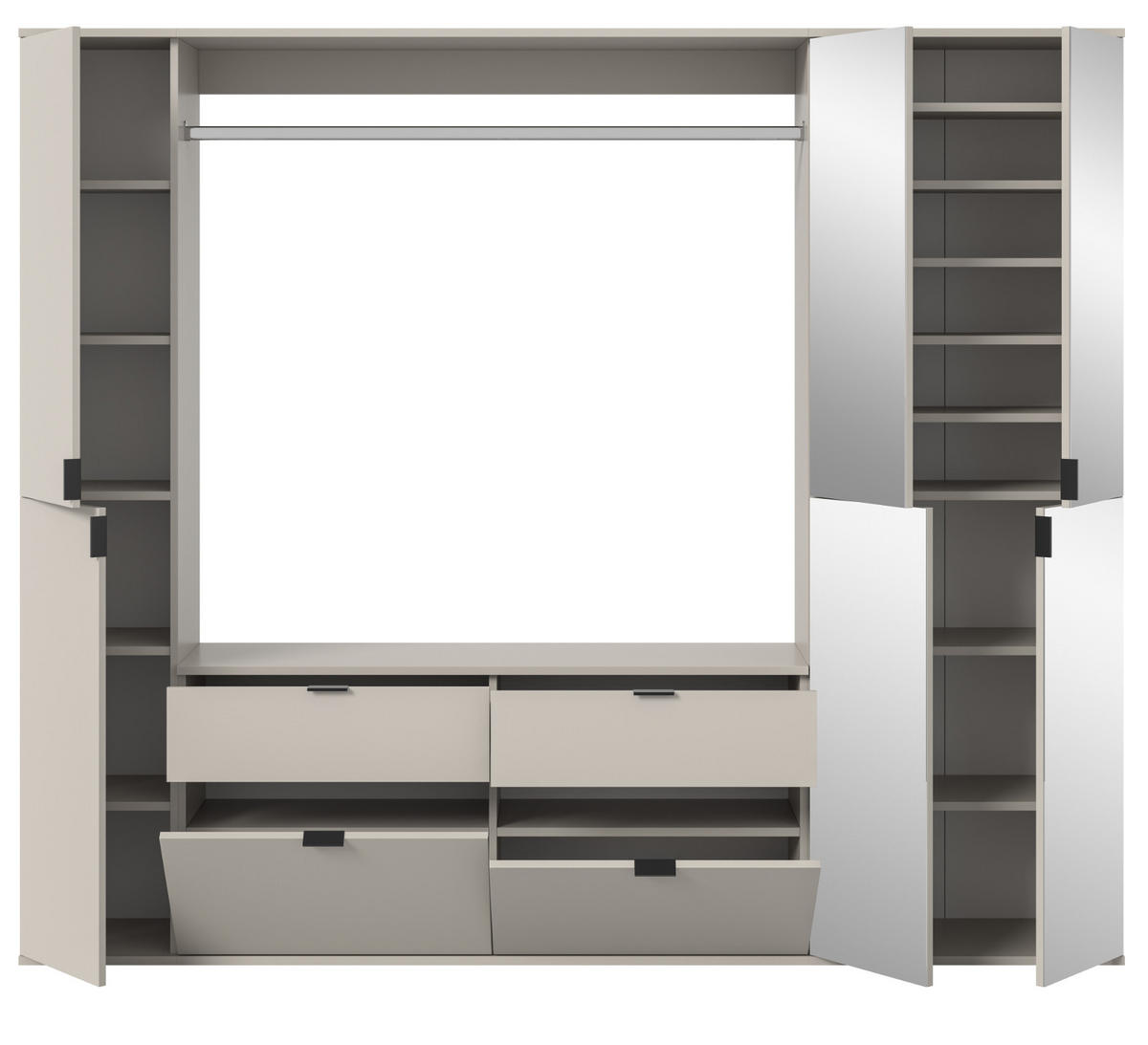 GARDEROBEN-SET Kaschmir 212 x 193 cm, Garderobenschrank mit Spiegel - Kaschmir/Schwarz, Glas/Holzwerkstoff (212/193/34cm) - Inn.Furn