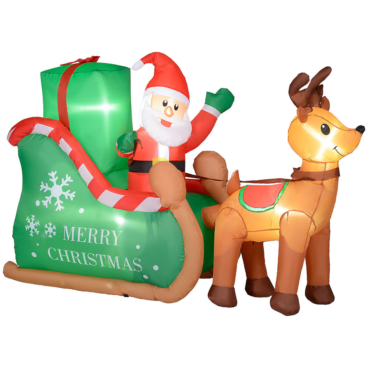 AUFBLASBARER Weihnachtsmann mit Rentieren und Schlitten Multicolor 210.0/80.0/140.0cm - Multicolor, Textil (80/140/210cm)