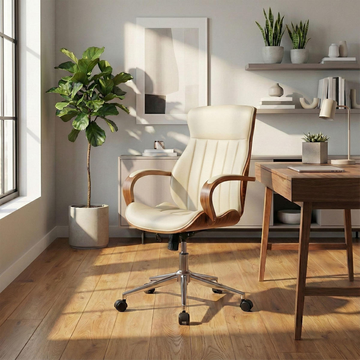 DREHSTUHL Lederlook Walnuss/Creme - Chromfarben/Walnussfarben, Textil/Metall (63/100/68cm) - CLP