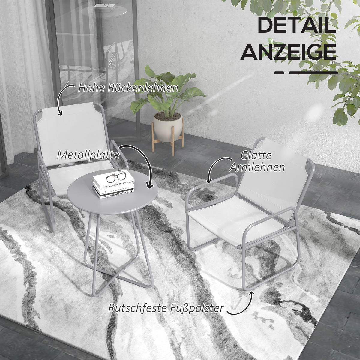 BISTRO-SET, Stahl, Mesh, Grau - Grau, Metall - Outsunny