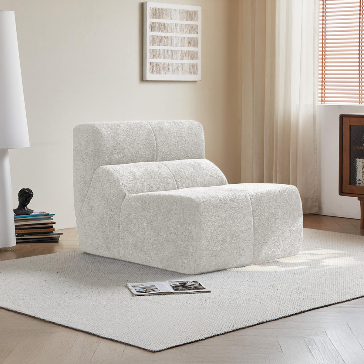 SESSEL Samt mit ergonomischer Form 94/110/79 cm Weiß - Weiß, Textil (110/79/94cm) - Redom