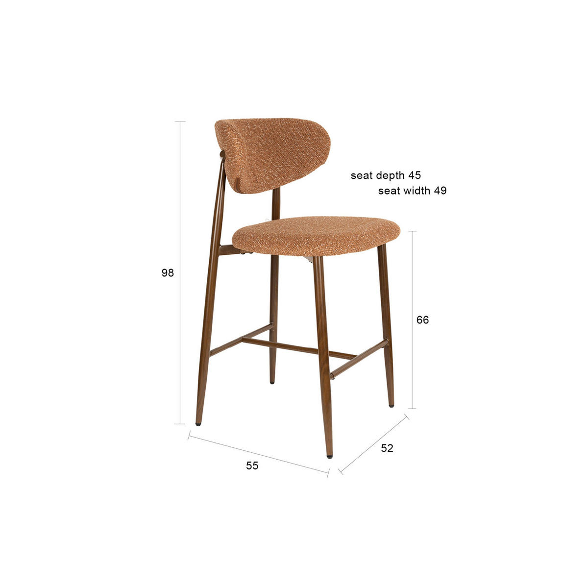 BARHOCKER Noor Rückenlehne 66 cm Terrakotta - 2 er Set - Terracotta, Kunststoff (52/98/55cm) - Housecraft Living